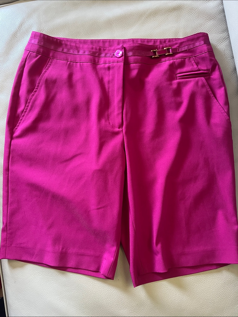 Classic Mid-Rise Bermuda Shorts in Bright Fuchsia